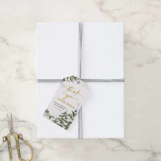 Winter Onederland Bos Eerste Verjaardag Dank u Cadeaulabel (Met Touw)