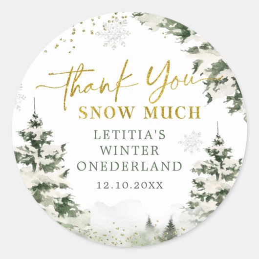 Winter Onederland Bos Eerste Verjaardag Dank u Ronde Sticker (Voorkant)