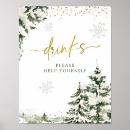 Winter Onederland Bos Eerste Verjaardag Drinken Poster