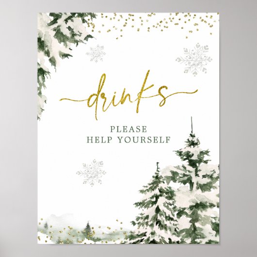 Winter Onederland Bos Eerste Verjaardag Drinken Poster (Voorkant)