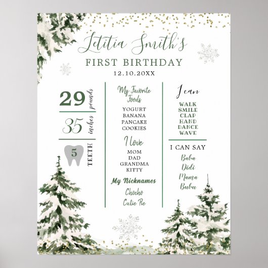 Winter Onederland Bos Eerste Verjaardag Milestone Poster (Voorkant)