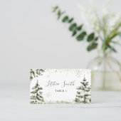 Winter Onederland Bos Eerste Verjaardag Plaatskaartje (Staand voorkant)