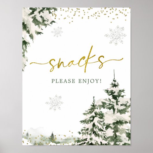 Winter Onederland Bos Eerste Verjaardag Snacks Poster (Voorkant)