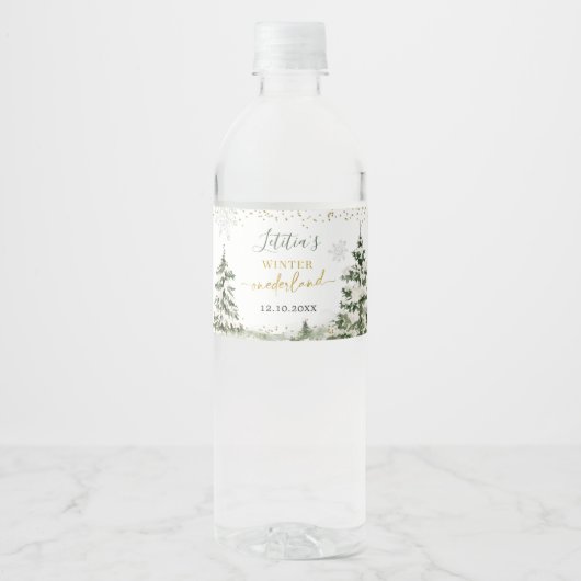 Winter Onederland Bos Eerste Verjaardag Waterfles Etiket (Voorkant)
