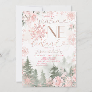 Winter Onederland Bos Roze Sneeuwvlok Verjaardag Kaart