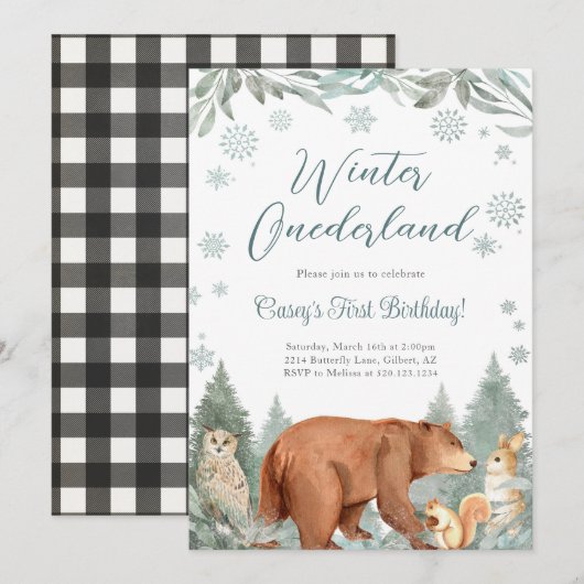 Winter Onederland Bosdier Feest Uitnodiging (Voorkant / Achterkant)