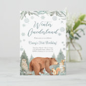 Winter Onederland bosdieren feest uitnodiging (Staand voorkant)