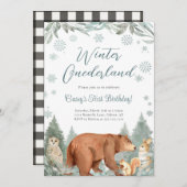 Winter Onederland bosdieren feest uitnodiging (Voorkant / Achterkant)