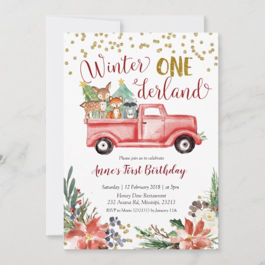 Winter onederland bosland verjaardagsuitnodiging kaart (Voorkant)