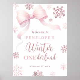 Winter Onederland Bow Girl 1st Birthday Welcome Poster