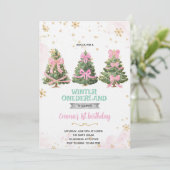 Winter Onederland bow tree invitation Kaart (Staand voorkant)