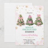 Winter Onederland bow tree invitation Kaart (Voorkant / Achterkant)