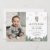 Winter Onederland Boy 1st Birthday Foto Kaart (Voorkant)
