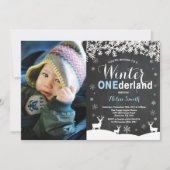 Winter Onederland Boy 1st Birthday Foto Kaart (Voorkant)