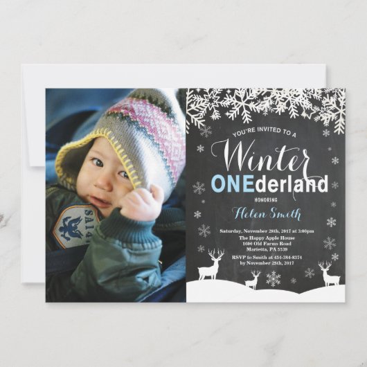 Winter Onederland Boy 1st Birthday Foto Kaart (Voorkant)