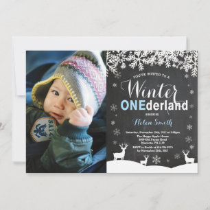 Winter Onederland Boy 1st Birthday Foto Kaart