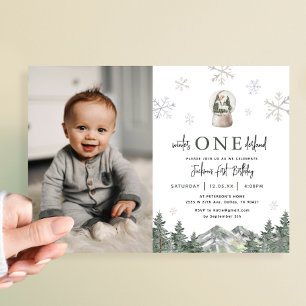 Winter Onederland Boy 1st Birthday Foto Kaart