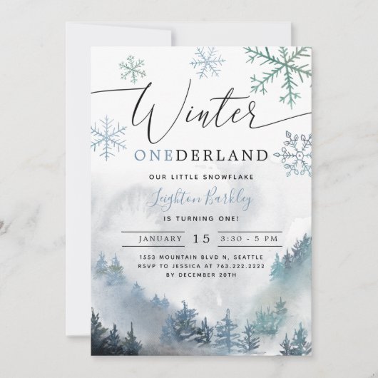 Winter ONEderland Boy 1st Birthday Mountain Kaart (Voorkant)