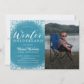 Winter Onederland Boy 1st Birthday Party Foto Kaart (Voorkant)