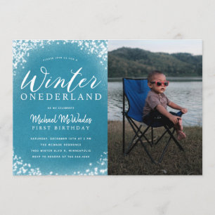 Winter Onederland Boy 1st Birthday Party Foto Kaart