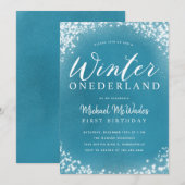 Winter Onederland Boy 1st Birthday Party Kaart (Voorkant / Achterkant)