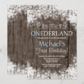 Winter Onederland Boy 1st Birthday Uitnodiging (Voorkant / Achterkant)