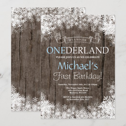 Winter Onederland Boy 1st Birthday Uitnodiging (Voorkant / Achterkant)