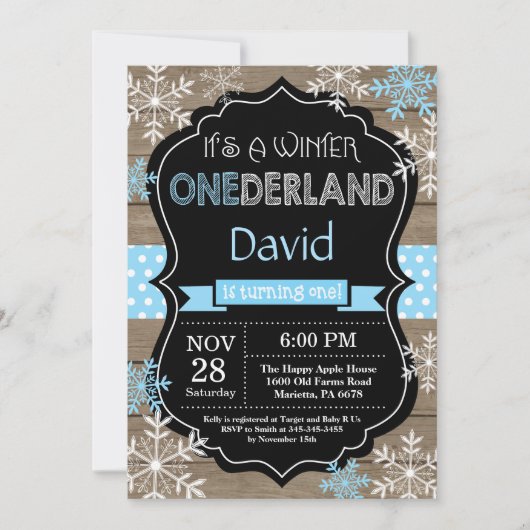 Winter Onederland Boy 1st Birthday Uitnodiging (Voorkant)