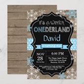 Winter Onederland Boy 1st Birthday Uitnodiging (Voorkant / Achterkant)
