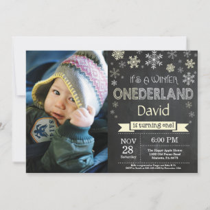 Winter Onederland Boy 1st Birthday Uitnodiging