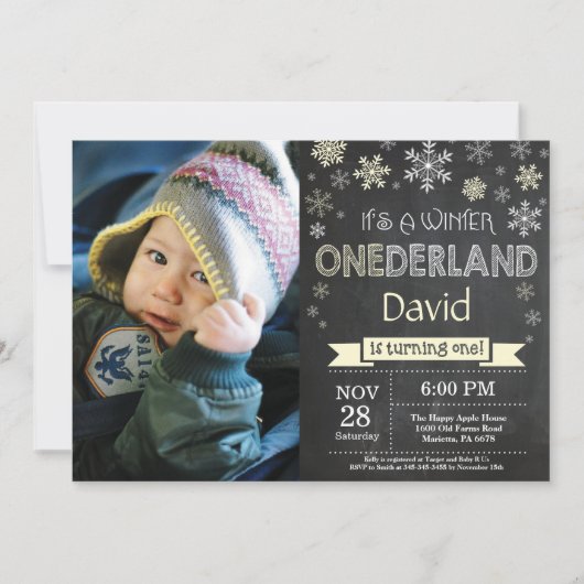 Winter Onederland Boy 1st Birthday Uitnodiging (Voorkant)
