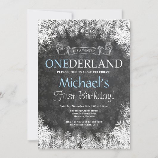Winter Onederland Boy 1st Birthday Uitnodiging (Voorkant)