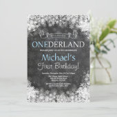 Winter Onederland Boy 1st Birthday Uitnodiging (Staand voorkant)