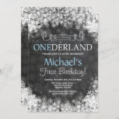 Winter Onederland Boy 1st Birthday Uitnodiging (Voorkant / Achterkant)