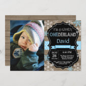 Winter Onederland Boy 1st Birthday Uitnodiging (Voorkant / Achterkant)