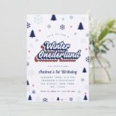 Winter Onederland Boy 1st Birthday Uitnodiging (Staand voorkant)