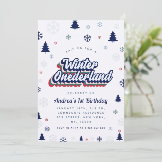 Winter Onederland Boy 1st Birthday Uitnodiging (Staand voorkant)