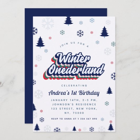Winter Onederland Boy 1st Birthday Uitnodiging (Voorkant / Achterkant)