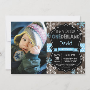 Winter Onederland Boy 1st Birthday Uitnodiging