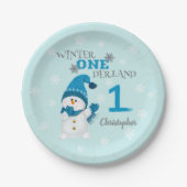 Winter Onederland Boy First Birthday Cute Snowman Papieren Bordje (Voorkant)