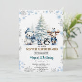 Winter Onederland boy invitation Kaart (Staand voorkant)