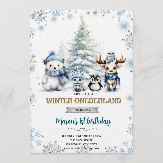 Winter Onederland boy invitation Kaart (Voorkant)