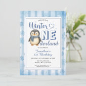 Winter Onederland Boy Penguin Birthday Snowflakes Kaart (Staand voorkant)