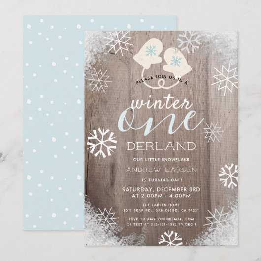 Winter Onederland Boy's 1st Birthday Invitation Kaart (Voorkant / Achterkant)