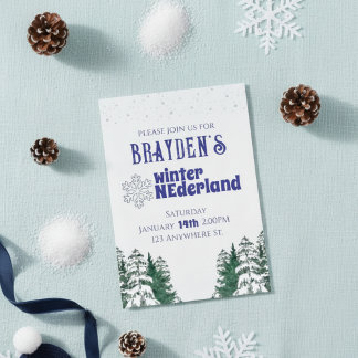 "Winter ONEderland" Boy's 1st birthday invitation Kaart