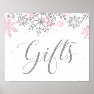 Winter Onederland Cadeaus Roze Zilveren Sneeuwvlok Poster