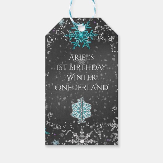 Winter ONEderland Chalk Blauwgroen & Paarse Custom Cadeaulabel (Voorkant)