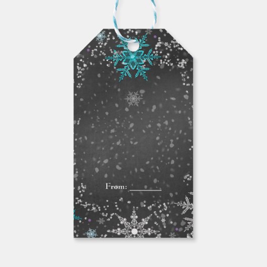 Winter ONEderland Chalk Blauwgroen & Paarse Custom Cadeaulabel (Achterkant)