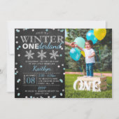 Winter ONEderland Chalkboard 1st Birthday Foto Kaart (Voorkant)