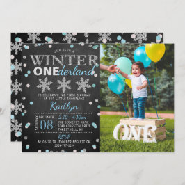 Winter ONEderland Chalkboard 1st Birthday Foto Kaart